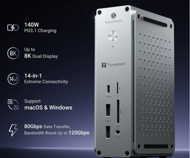 Преміальна док-станція Keychron Thunderbolt 5 Dock (14-in-1)